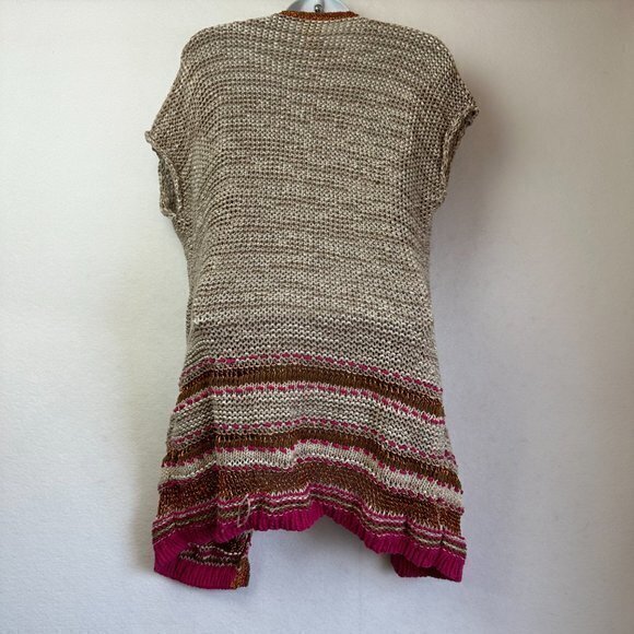 Chicos cardigan women 1 M8 Open Knit Sweater tan pink metallic longline short sl - Picture 6 of 9